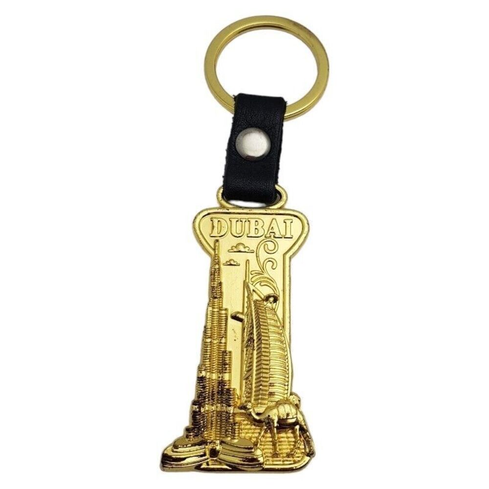 Dubai Keychain Souvenir Travel Key Ring Leather Arab‎ Emirates Gold Letter I